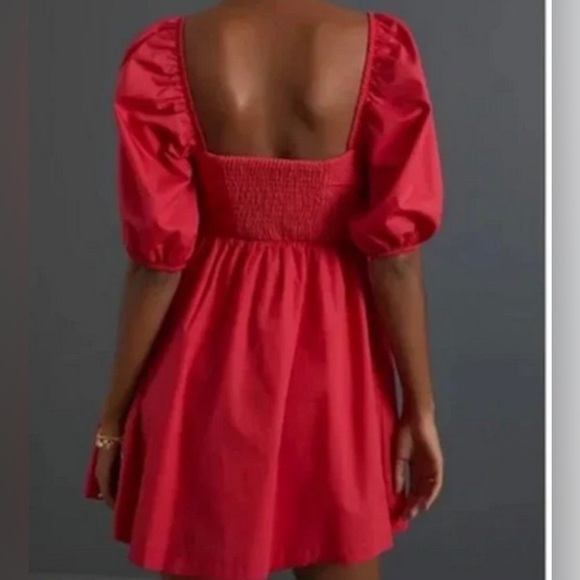 NWT Maeve by Anthropologie Puff Sleeved Red Dress Petite Medium - Picture 4 of 11